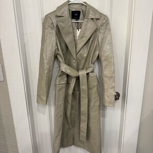 7 For All Mankind Taupe Faux Leather Trench Coat